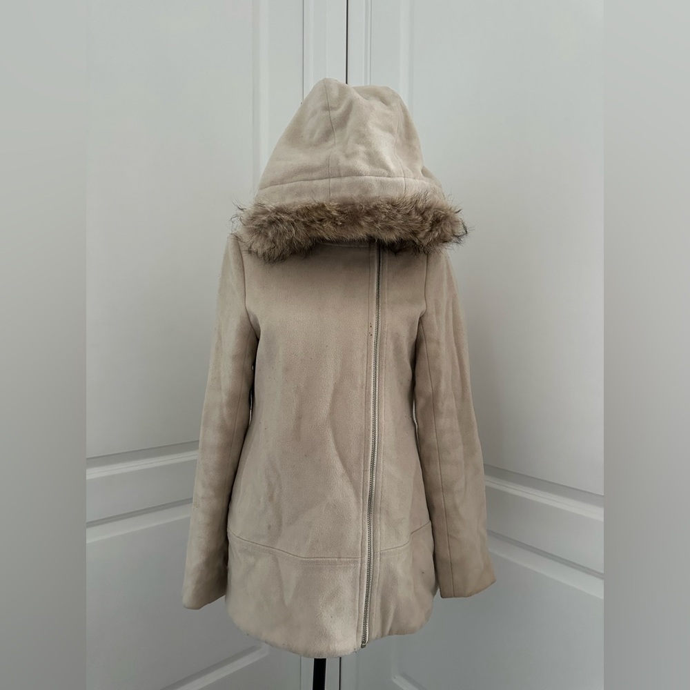 Marc New York Cream Fur Trimmed Ski Jacket Teddy Size 4 | Faux Fur Hood Winter